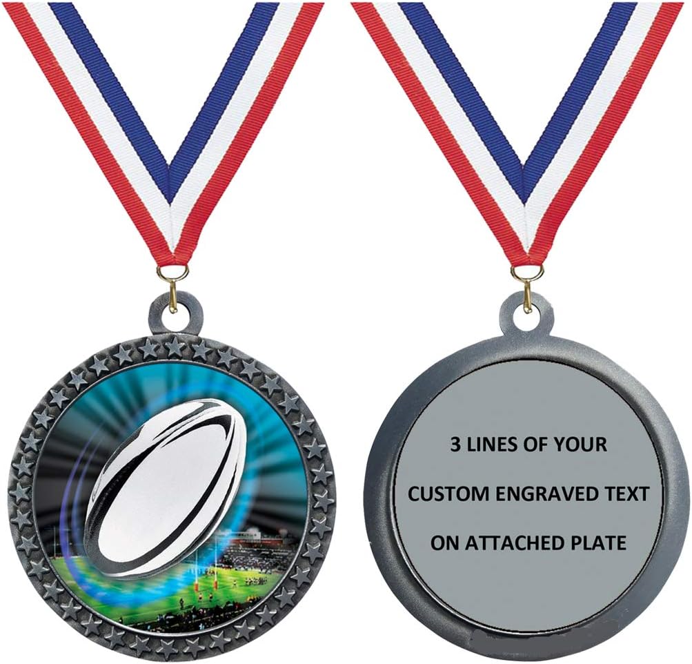 Express Medals Engraved 1 to 50 Packs Engraved Rugby Silver Medal Trophy Award with Personalized Custom Text LD212-MY486
