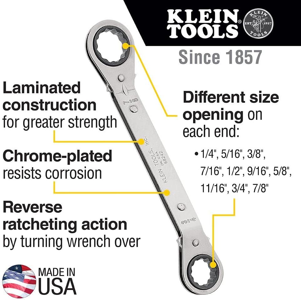 Klein Tools 5-Piece Reversible Ratcheting Box Wrench Set and 8-in-1 Adjustable Magnetic Stubby Screwdriver