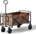 Garden Carts,Coffee Color Collapsible Wagon,Sports Outdoor Utility Wagon Folding Garden Wagon Sports Steel Frame Foldable Yard Car with Solid Wheel Camping Cart