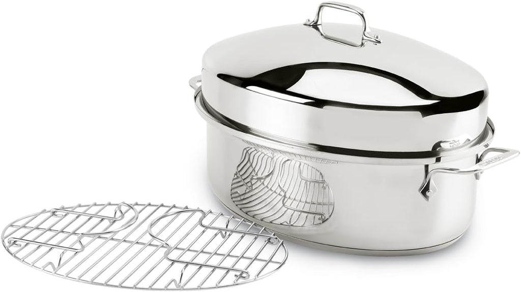 All-Clad Specialty Stainless Steel Covered Oval Roaster 3 Piece, 19x12x10 Inch Oven Broiler Safe 600F Roaster Pan, Pots and Pans, Cookware Silver