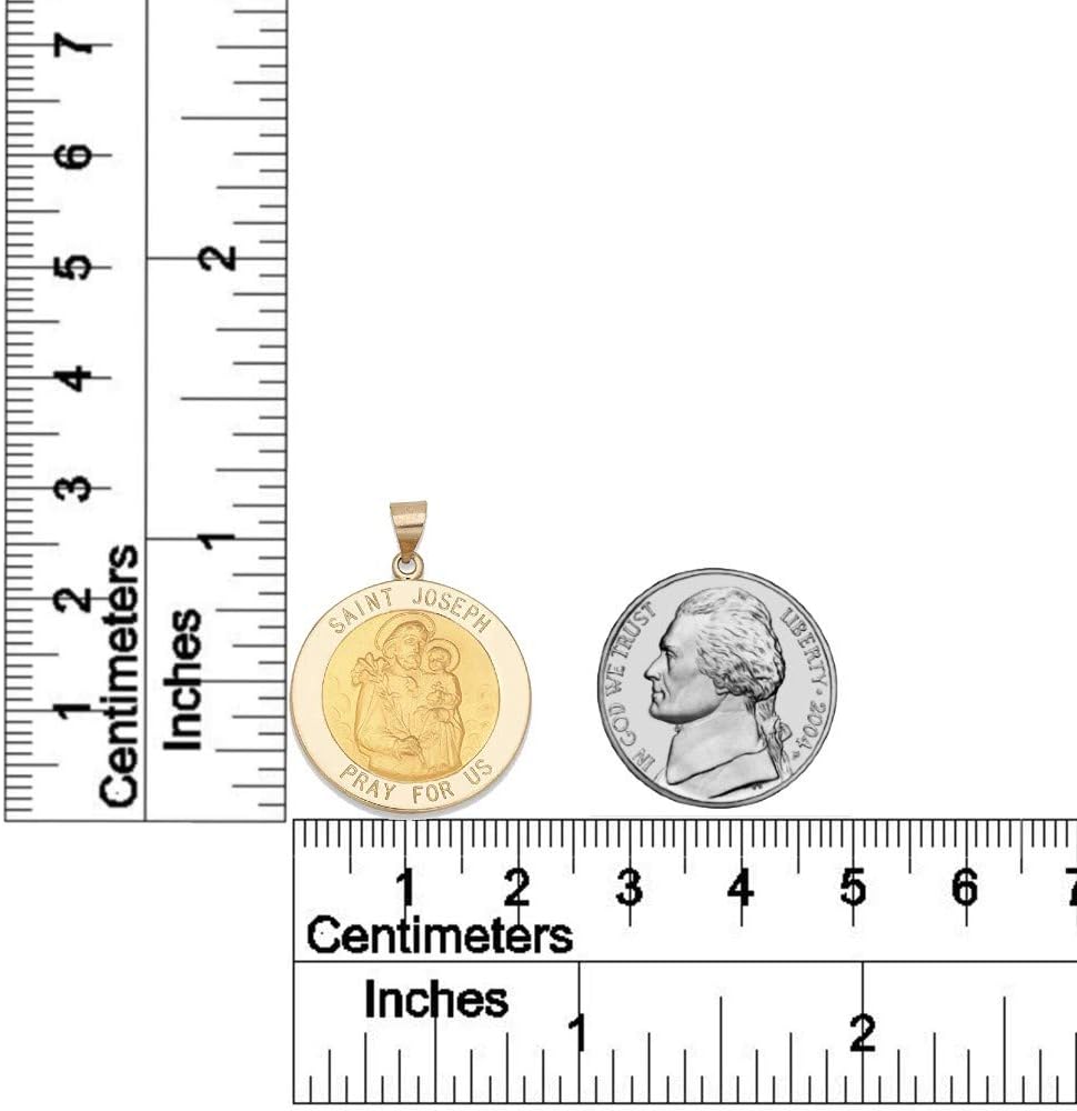 14k Yellow Gold and White Gold Polished Saint Joseph Round Pendant Medals