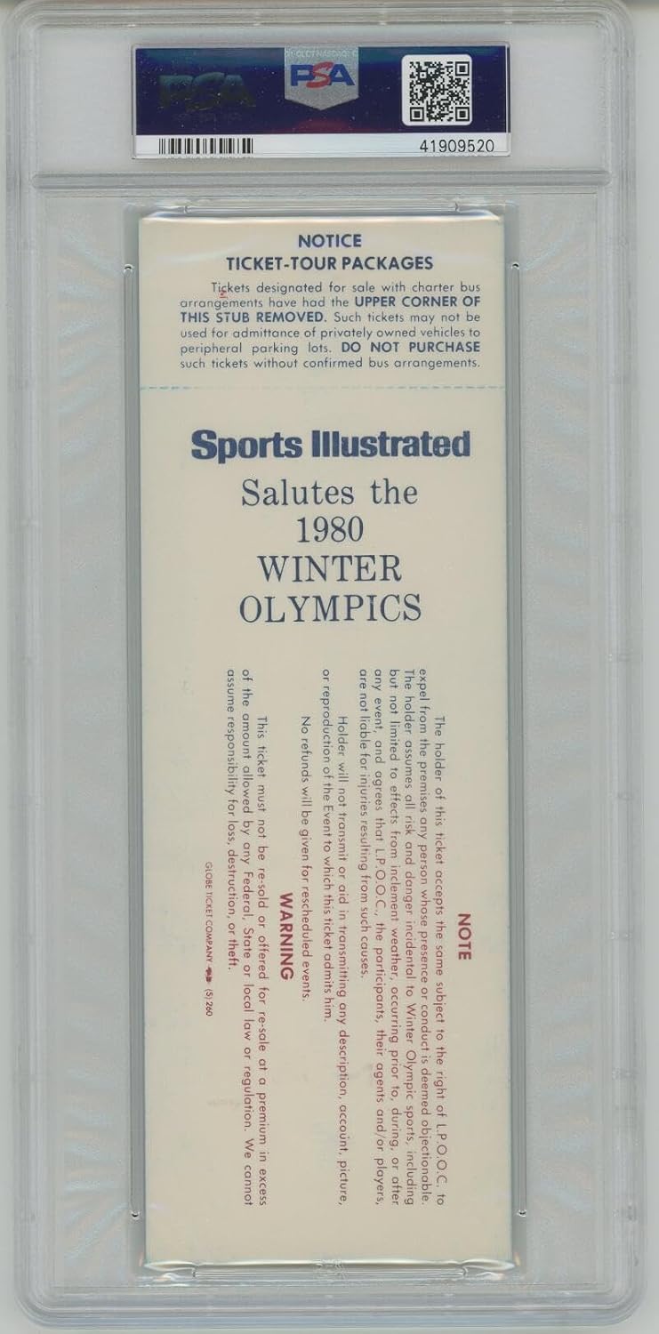 1980 Olympic Hockey Gold Medal Game Ticket USA Miracle on Ice PSA 6