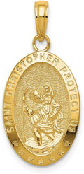 DEWBERRY Real 14K Yellow or White Gold Polished Solid Saint Christopher Medal Oval Pendant |Unisex Womens Men's Religious St. Christopher Medals | Round St. Christopher Protect Us Pendants & Charms
