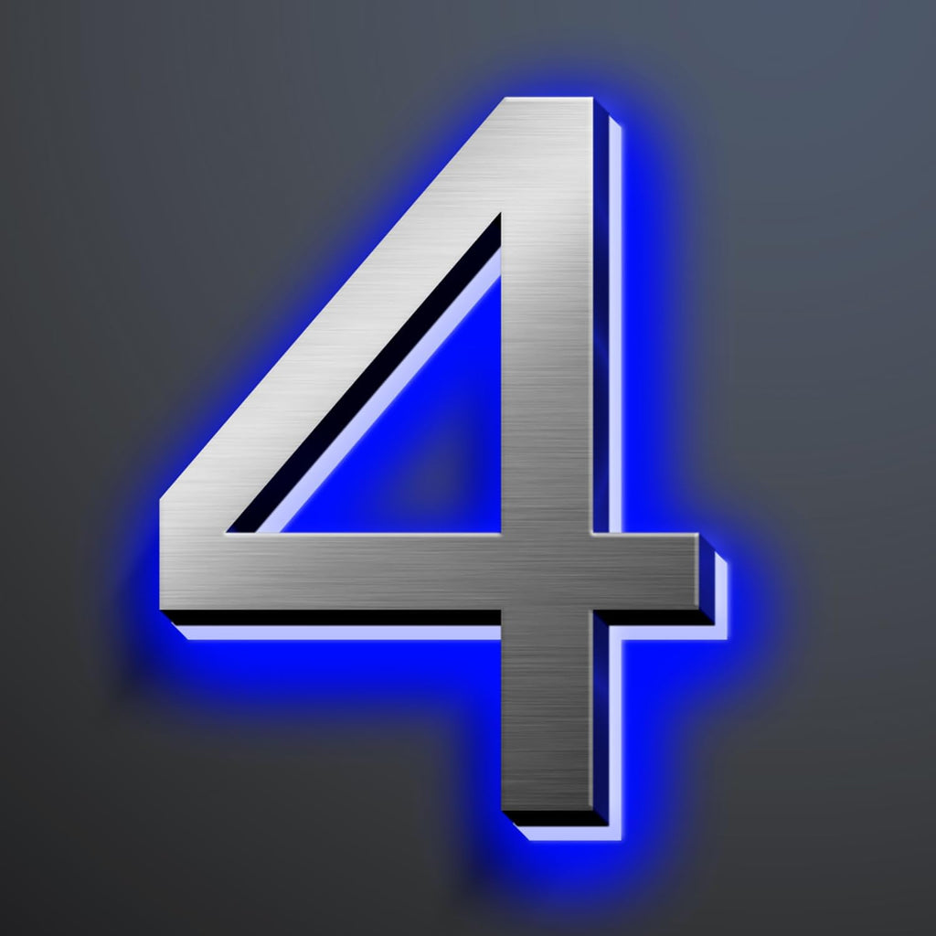 Illuminated Address Number 20 Inch, Backlit Illuminated LED House Number Enhanced Visibility, Modern Stainless Steel Lighted Address Signs, Brushed Silver, Blue Light,4