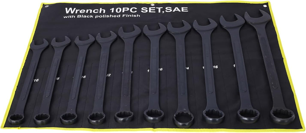 10-piece Jumbo Wrench Set, 1-5/16'' to 2'' Large Combination Wrench Set, SAE, Black Oxide Finish with Pouch