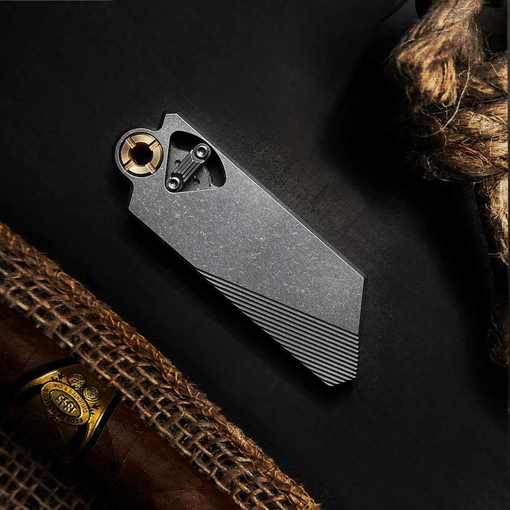 PICHI G9 Titanium Utility Knife with Cow Leather Holster and Pocket Clip, CNC Unibody Quick Change Blade, Button Lock, for Men Women Outdoor, Hiking, Camping, with 10 Replaceable Blades