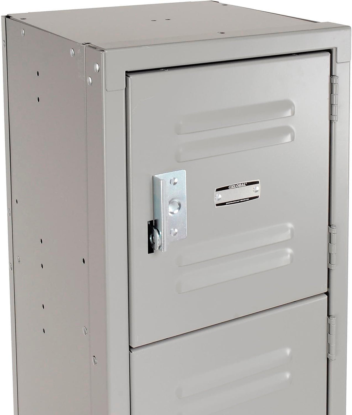 Global Industrial One-Wide Six-Tier Locker with Padlock Hasp, 12' W x 15' D x 78' H, 6 Doors, 12'x15'x12' Compartment Size, 16 Gauge Steel Construction, Unassembled, Gray