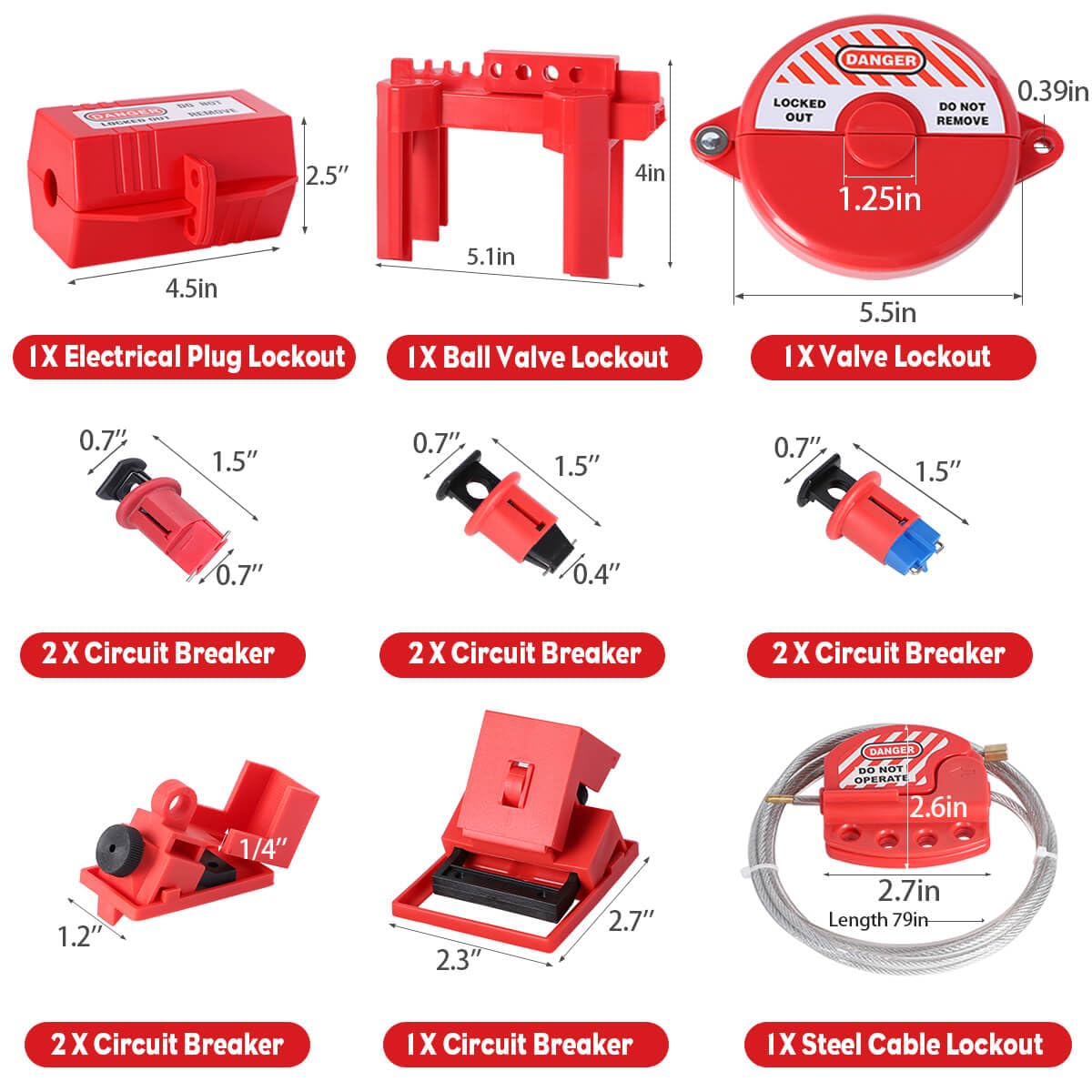 Lockout Tagout Kit, Electrical Loto Kit with Clamp-On Circuit Breaker Lockout, Lock Out Tags, Lockout Safety Padlocks, Lock Out Tag Out Kits for Vehicles/Automotive in Electrical/Industrial/Mechanical