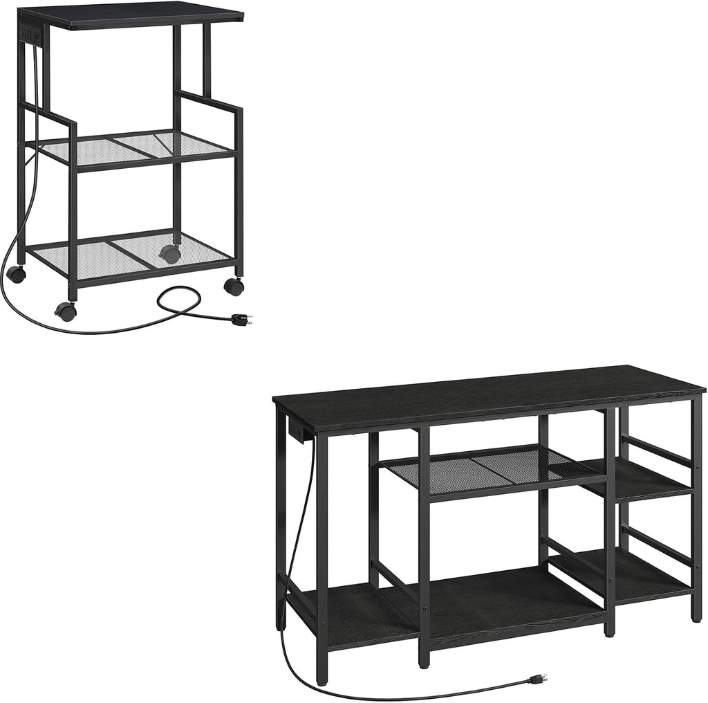 MAHANCRIS Mobile Printer Stand and 55-75 Gallon Fish Tank Stand Bundle, 3-Tier Industrial Printer Cart with Power Outlets and 2 USB Ports, Heavy Duty Reptile Terrarium Tank Stand, PTHB78E01-FTBK55E01