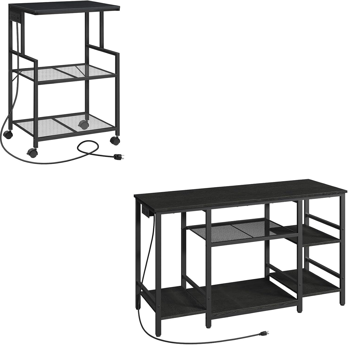 MAHANCRIS Mobile Printer Stand and 55-75 Gallon Fish Tank Stand Bundle, 3-Tier Industrial Printer Cart with Power Outlets and 2 USB Ports, Heavy Duty Reptile Terrarium Tank Stand, PTHB78E01-FTBK55E01