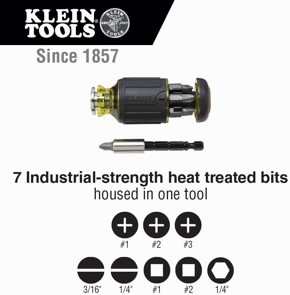 Klein Tools 5-Piece Reversible Ratcheting Box Wrench Set and 8-in-1 Adjustable Magnetic Stubby Screwdriver
