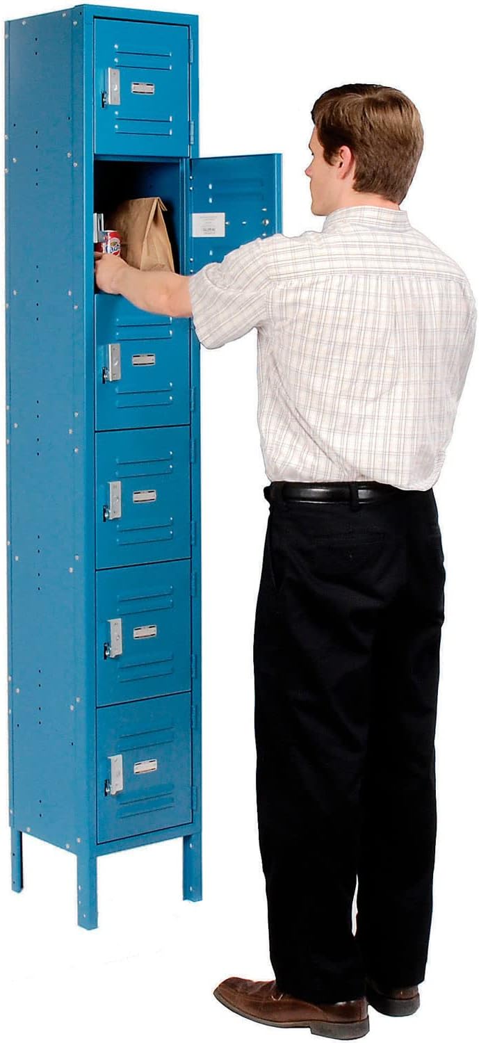 Global Industrial One-Wide Six-Tier Locker with Padlock Hasp, 12' W x 15' D x 78' H, 6 Doors, 12'x15'x12' Compartment Size, 16 Gauge Steel Construction, Unassembled, Blue