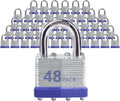 Keyed Alike Laminated Steel Padlocks, Standard Shackle, for Hasp, Shed, Fence, Storage Locker, School, Gym (48 Pack)