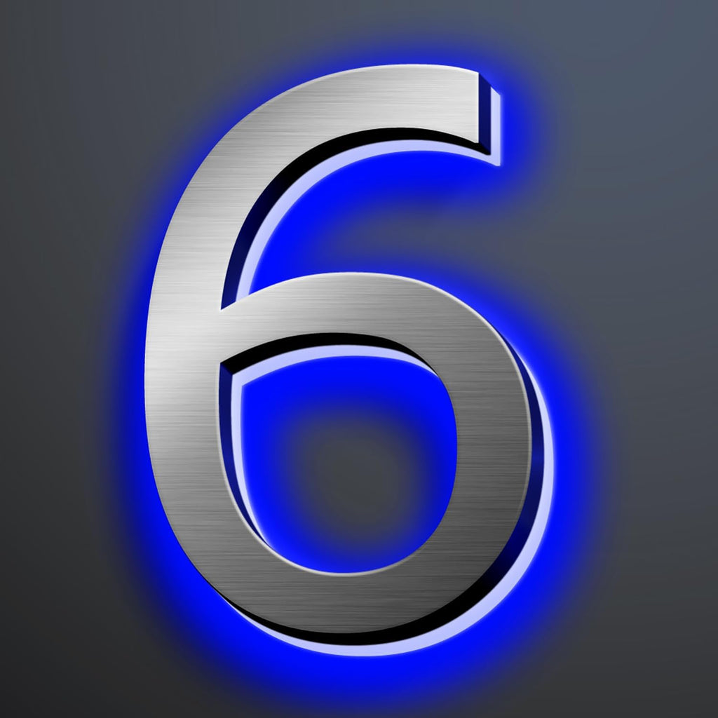 Illuminated Address Number 20 Inch, Backlit Illuminated LED House Number Enhanced Visibility, Modern Stainless Steel Lighted Address Signs, Brushed Silver, Blue Light,6