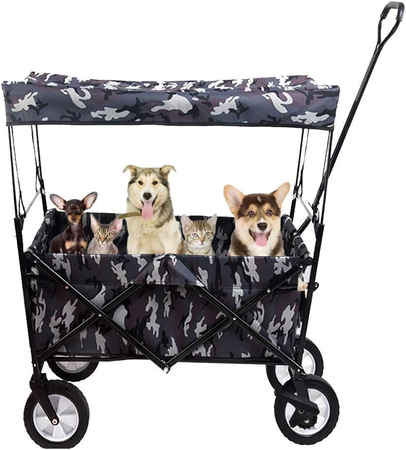 Trolley Foldable Multi-Purpose Travel Sports Outdoor Trolley with a Canopy Large Capacity of 80KG and a Tiltable Handle Used for Shopping in Various Places (A)