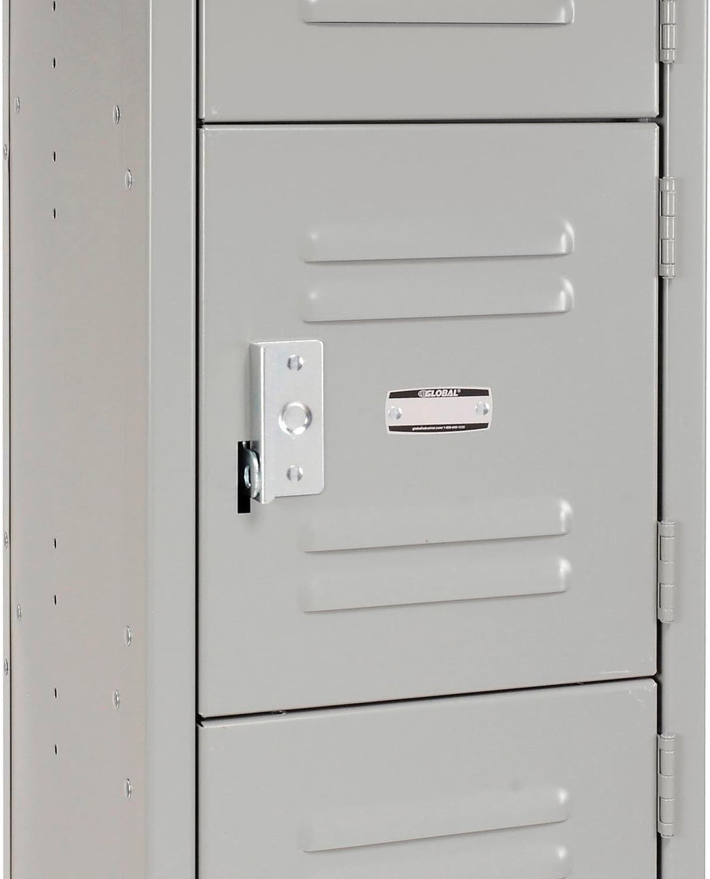Global Industrial One-Wide Six-Tier Locker with Padlock Hasp, 12' W x 15' D x 78' H, 6 Doors, 12'x15'x12' Compartment Size, 16 Gauge Steel Construction, Unassembled, Gray