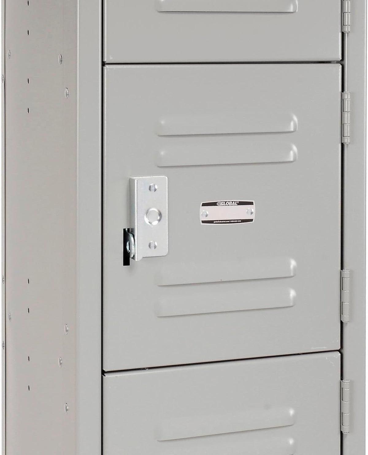 Global Industrial One-Wide Six-Tier Locker with Padlock Hasp, 12' W x 15' D x 78' H, 6 Doors, 12'x15'x12' Compartment Size, 16 Gauge Steel Construction, Unassembled, Gray