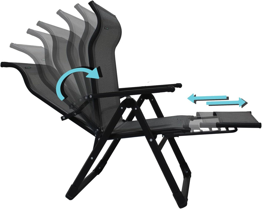 Caravan Sports Ergo+ - Adjustable Outdoor Patio Camping Lounge with Footrest & Headrest, Steel Frame Weather-Resistant Fabric – Folding Outdoor Chair
