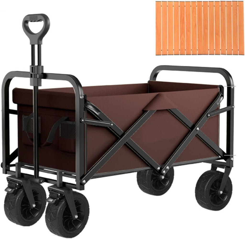 Bgarden Carts,Collapsible Wagon,Sports Outdoor Utility Wagon Folding Garden Wagon Sports Heavy Duty Steel Frame Foldable Yard Car Camping Cart Double Brake with Folding Panels,Brown