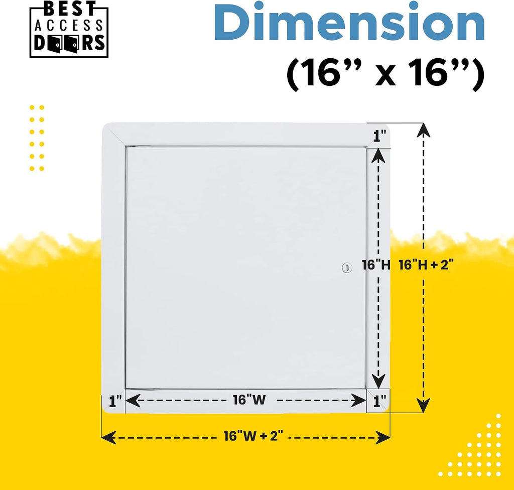 BEST BA-AHD 16' x 16' Metal Access Panel with Concealed Pin Hinge, LEED Compliant 16-Gauge Steel Access Door for Non-Rated Drywall/Ceilings, White Drywall Panel with Rounded Corners, Screwdriver Latch