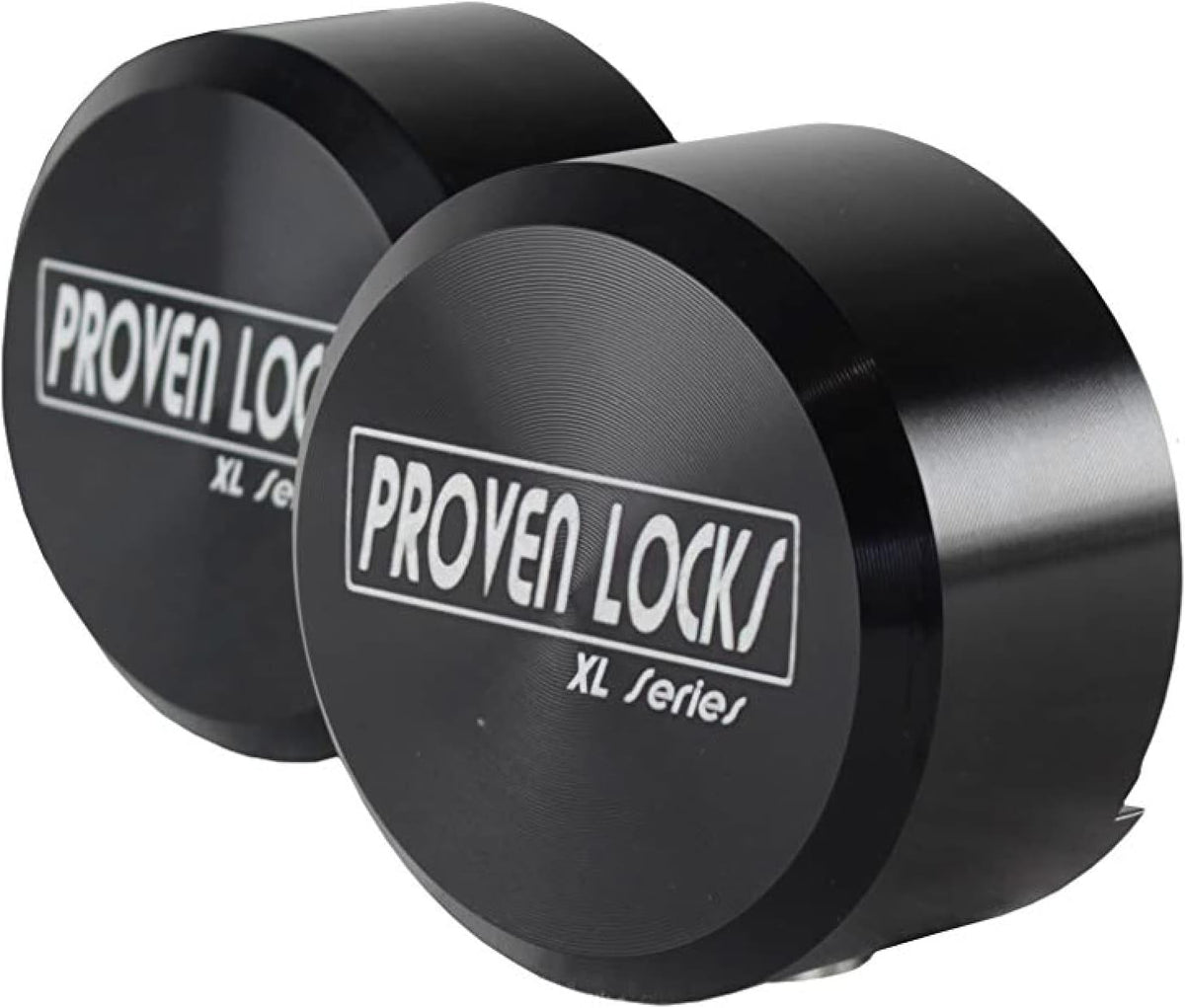 Proven Industries Puck Lock Set, Model 400XL, 2-Pack, Hidden Shackle, Keyed Alike, 6061 Solid Aluminum, Shackle Opening 1 3/4 x 1 3/4 x 7/8 in, Depth 1 1/4 in, Made in USA, Black