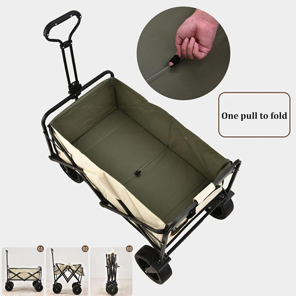 Bgarden Carts,Collapsible Wagon,Sports Outdoor Utility Wagon Folding Garden Wagon Sports Steel Frame Foldable Yard Car with Side Pockets Beach Wheel Camping Cart Bearing 100Kg