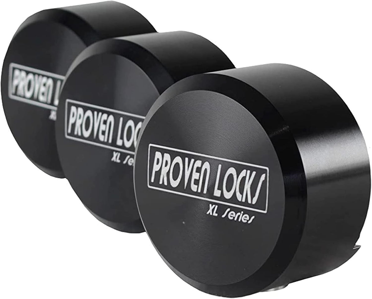 Proven Industries Puck Lock Set, Model 400XL, 3-Pack, Hidden Shackle, Keyed Alike, 6061 Solid Aluminum, Shackle Opening 1 3/4 x 1 3/4 x 7/8 in, Depth 1 1/4 in, Made in USA, Black