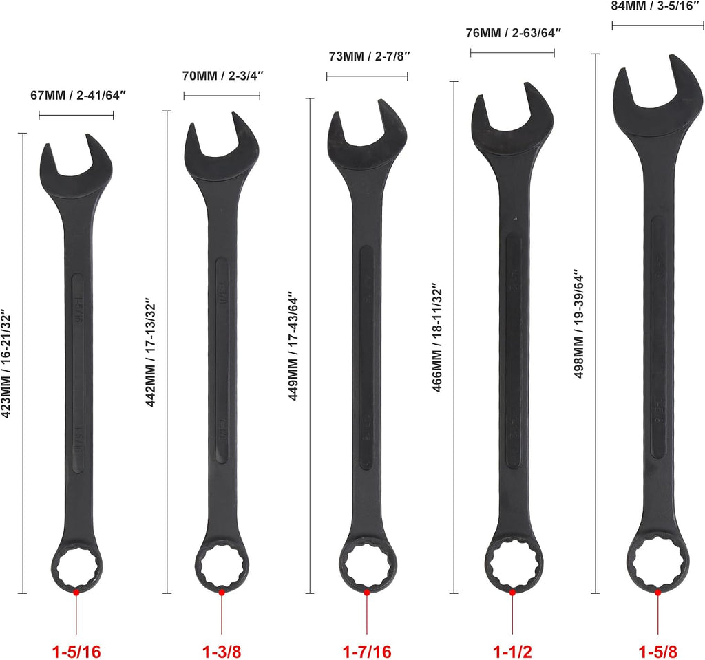 10 PC SAE Black-Oxide Jumbo Combo Wrench Set | 1-5/16' - 2'