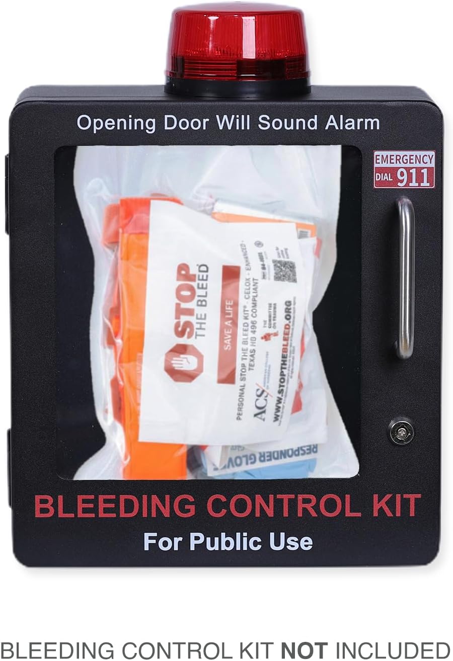 Bleeding Control Kit Emergency Wall Mount Cabinet | Fits Most Standard Bleeding Kits Including Stop the Bleed | Bleeding Kit not Included (Black)