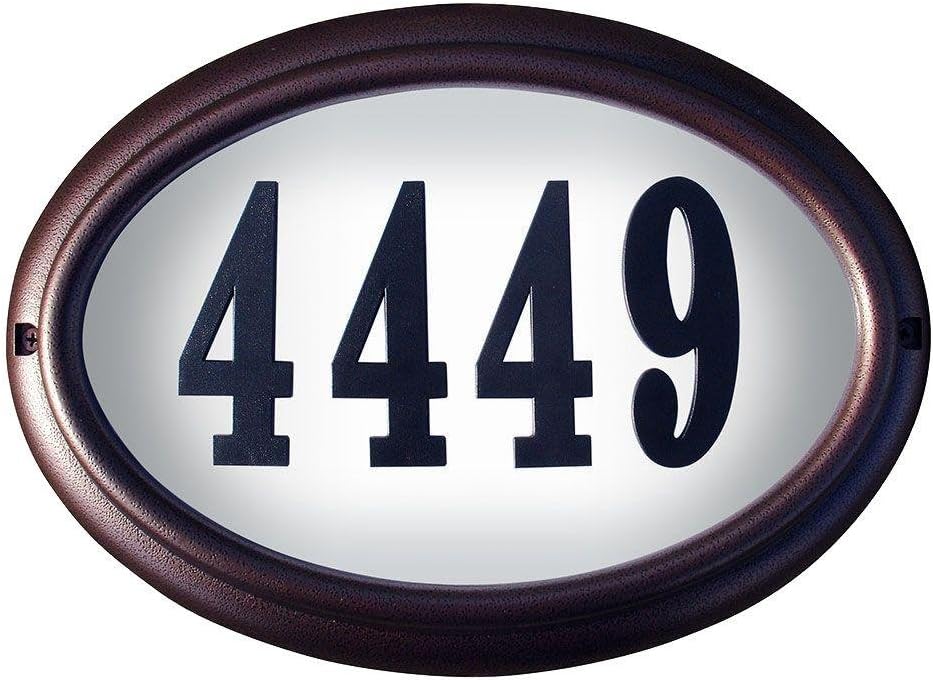 LTO-1302-AC-LED-PN Edgewood Rust Free Cast Aluminum Oval Lighted Address Plaque with Led Lights & 4 inch Black Polymer Numbers