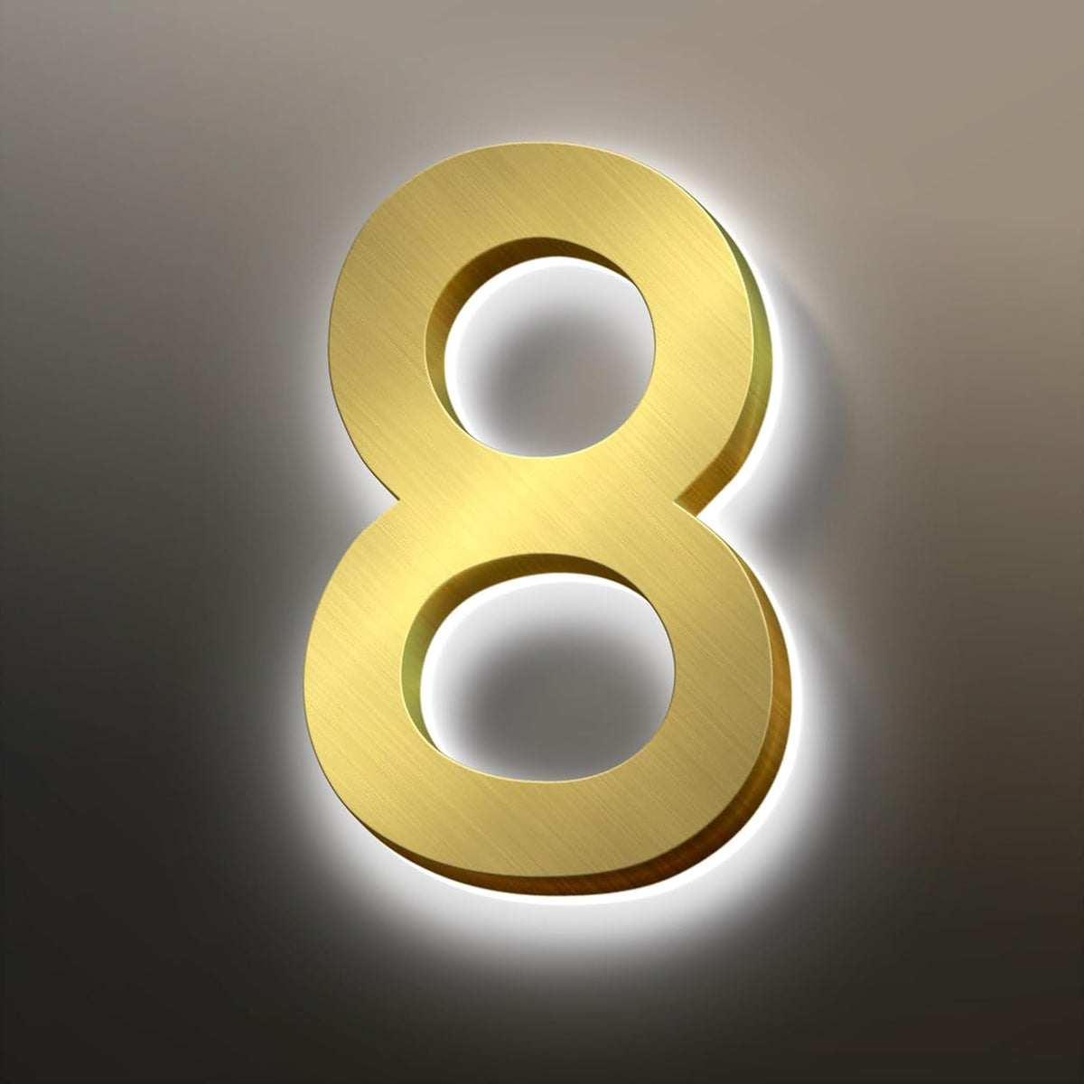 Backlit LED Illuminated Door Number, Gold Brushed Stainless Steel, LED Illuminated Home Address Number, Modern Lighted House Numbers.
