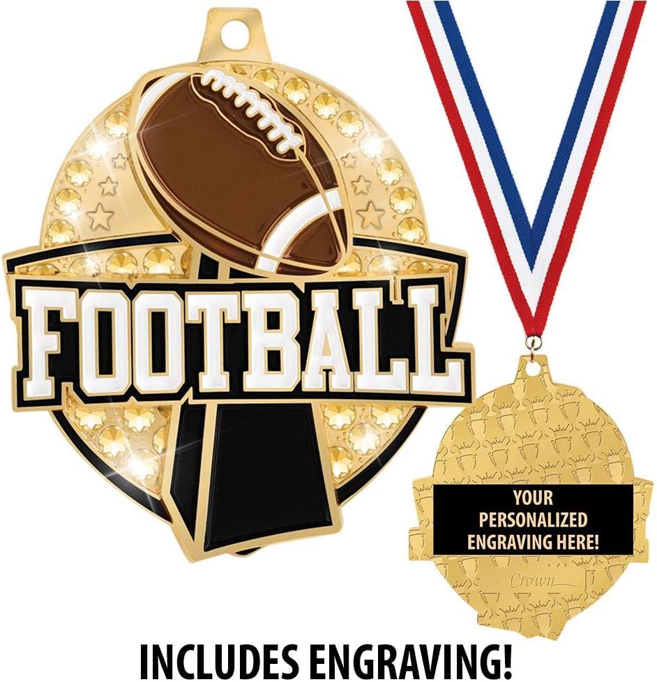 Crown Awards 2 1/4' Royal Football Medals, Shiny Gold Football Medals with Free Engraving Prime