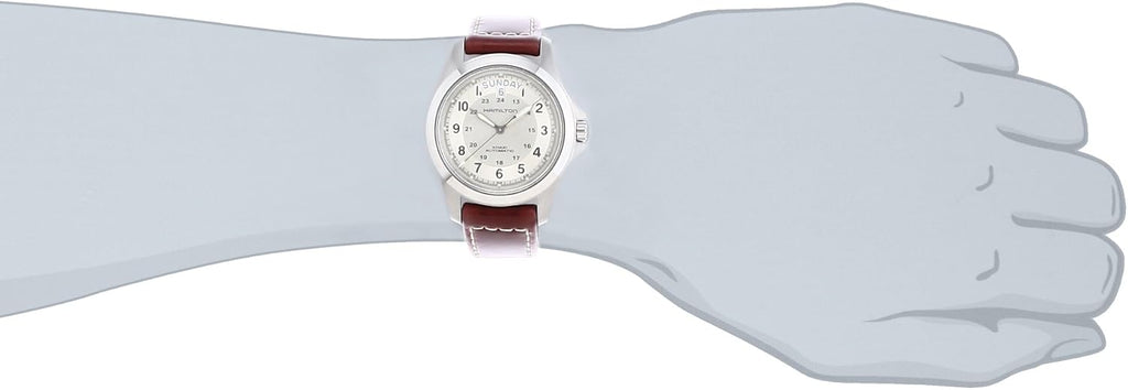 Hamilton Khaki Field King Automatic Men's Watch, 40mm Stainless Steel Case, Swiss Made, Beige Dial Analog Wrist Watch for Men, 50m Waterproof, Sapphire Crystal, Cow Leather Strap