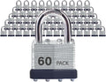 Keyed Alike Laminated Steel Padlocks, Standard Shackle, for Hasp, Shed, Fence, Storage Locker, School, Gym (60 Pack)