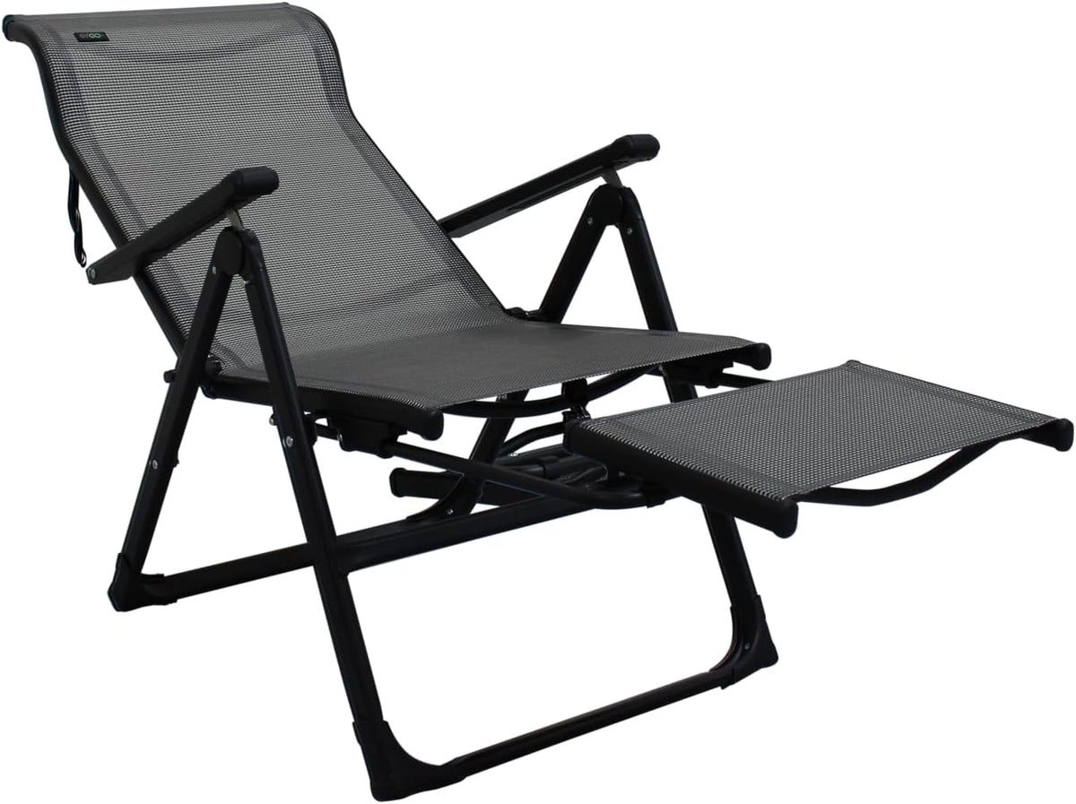 Caravan Sports Ergo+ - Adjustable Outdoor Patio Camping Lounge with Footrest & Headrest, Steel Frame Weather-Resistant Fabric – Folding Outdoor Chair