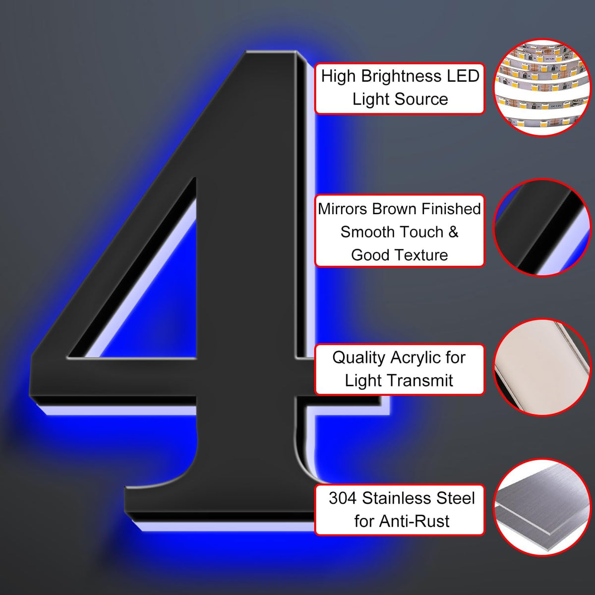 Illuminated House Numbers Increase Safety And Style 18 Inch, Backlit LED Address Number For Enhanced Visibility, Lighted Up Address Number, Modern Metal Signs,7
