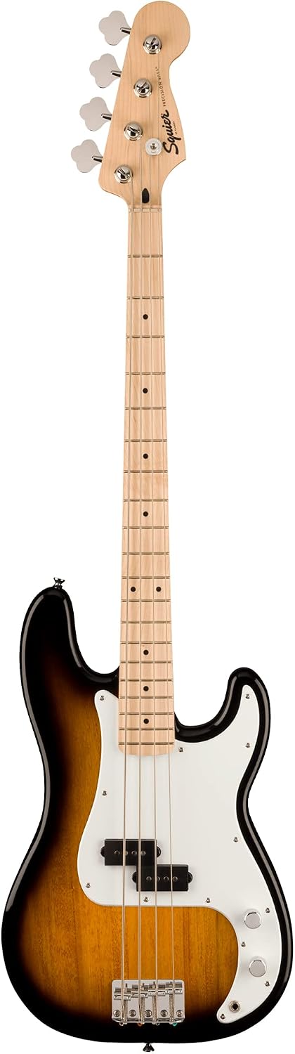 Fender Squier Sonic Precision Bass Guitar, Maple Fingerboard - 2 Color Sunburst Bundle with Tuner, Strap, and Austin Bazaar Instructional DVD