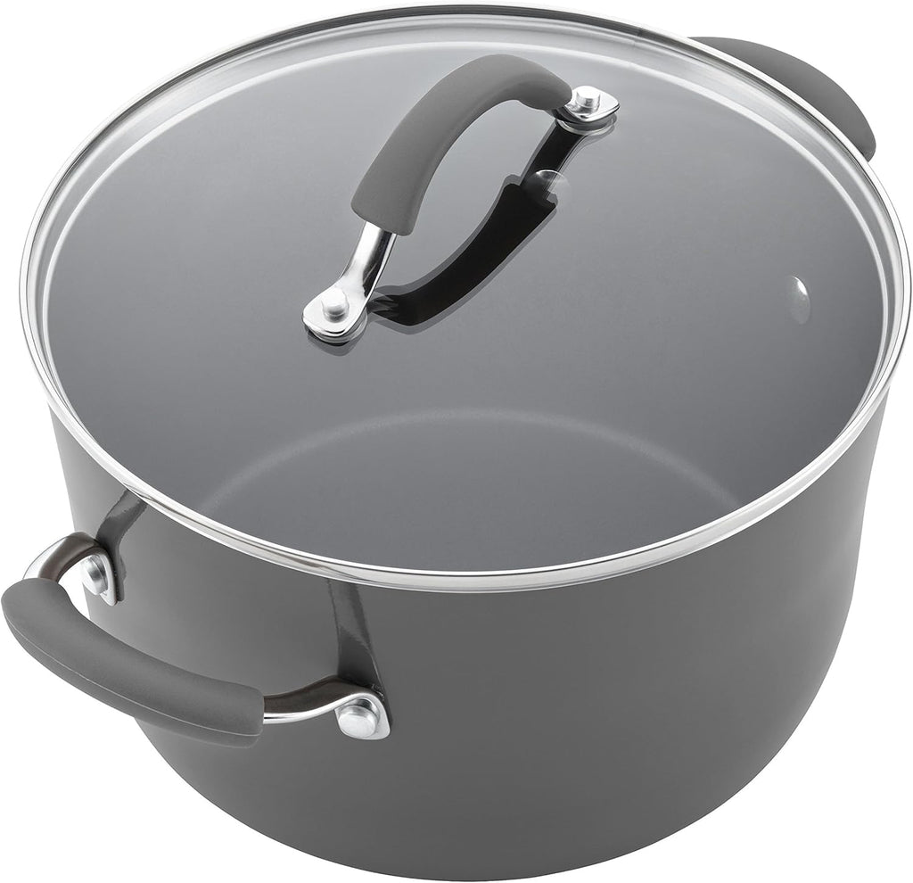 Rachael Ray Cucina Nonstick Cookware, Sea Salt Gray Pots and Pans Set, 12-Piece