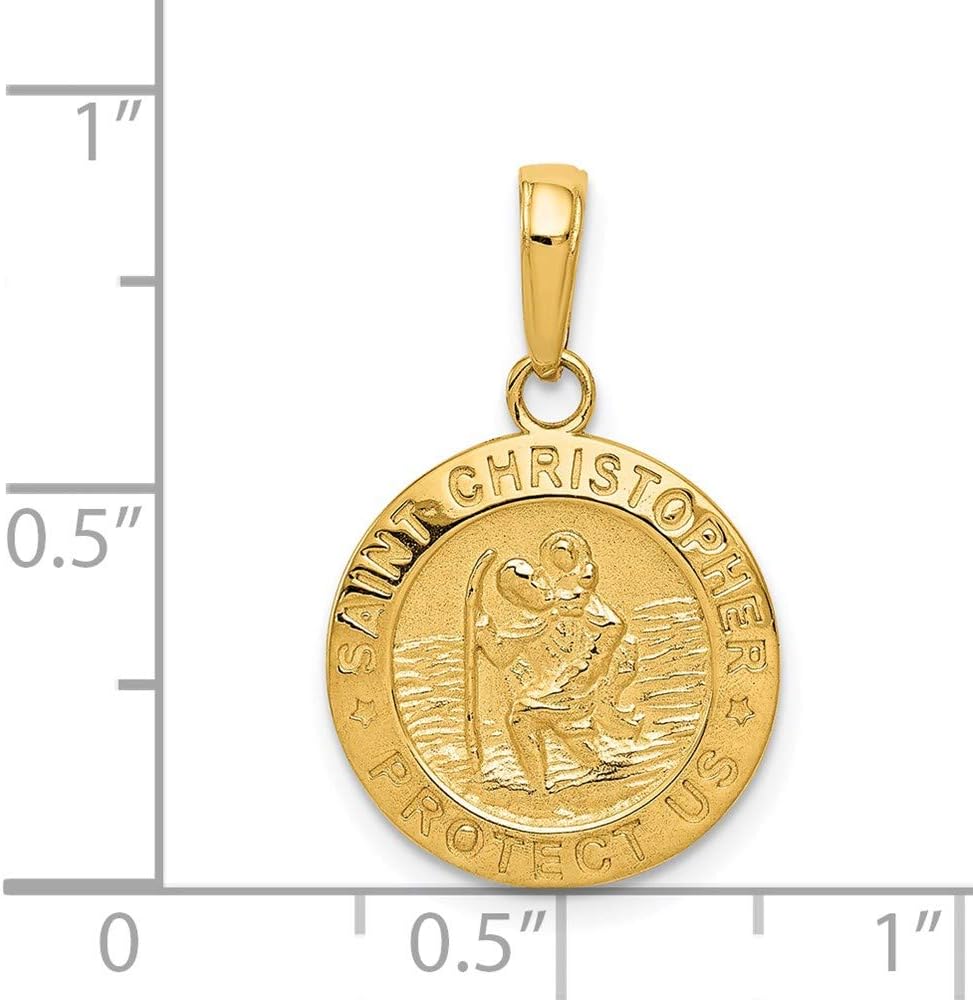 DEWBERRY Real 14K Yellow or White Gold Polished Solid Saint Christopher Medal Oval Pendant |Unisex Womens Men's Religious St. Christopher Medals | Round St. Christopher Protect Us Pendants & Charms