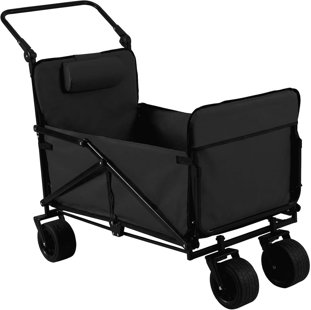 Wagons Carts Foldable 2-in-1 Collapsible Wagon 440lbs Capacity Folding Cart with All-Terrain Wheels for Sports Garden Shopping Camping