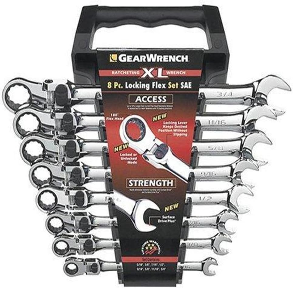 GEARWRENCH 8 Pc. 12 Pt. XL Locking Flex Head Ratcheting Combination Wrench Set, SAE - 85798