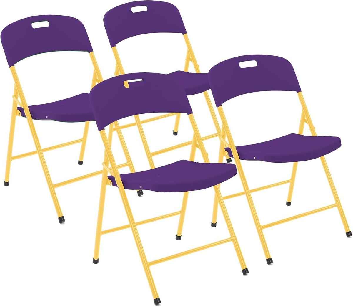 Creative Plastic Folding Chairs (4 Pack) - Portable Lightweight Folding Chairs for Indoor and Outdoor Steel Frame Used for Events, Party, Garden, Camping, Picnic, Tailgating (Purple/Yellow)