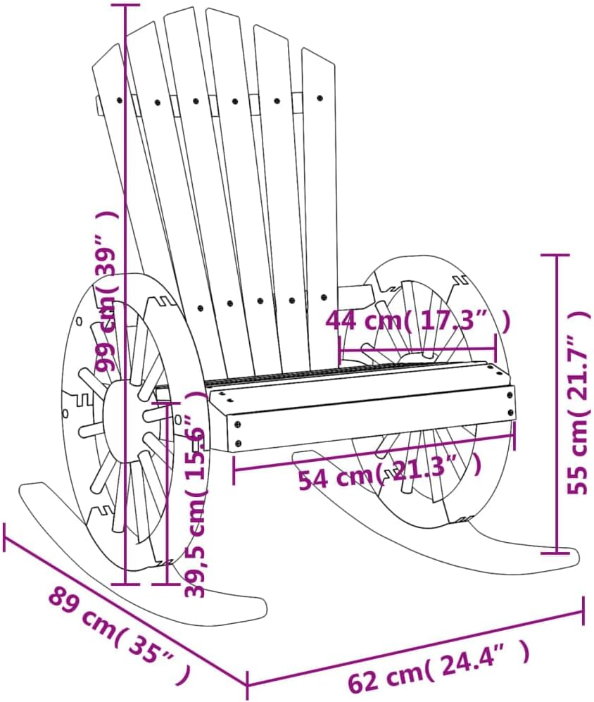 Solid Fir Wood Rocking Adirondack Chair Outdoor Patio Furniture for Garden, Poolside, Deck - Ergonomic Lounge Chair with Wagon-Wheel Armrests