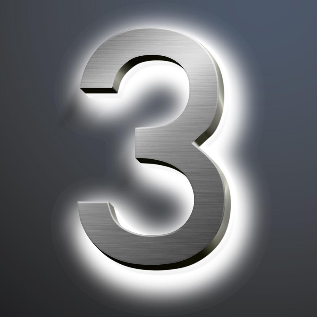 Backlit LED Illuminated House Numbers For Outside 18', Stainless Steel Modern Lighted Address Signs For Home, Illuminated Address Numbers, Brushed Silver, White Light,3