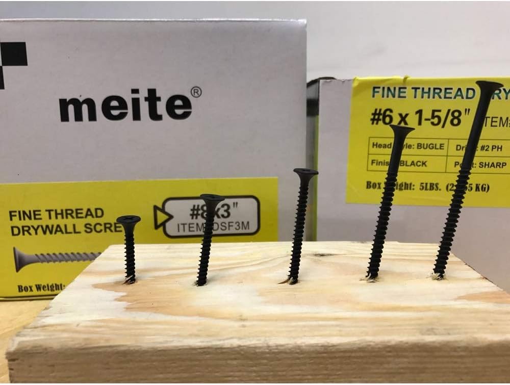 meite #6 Fine Thread Drywall Screws by 2-Inch with Bugle Head, 5 Pounds Black #DSF2M (8 Boxes (1 CASE))