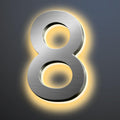 Backlit Illuminated LED House Numbers For Outside 16 Inch, Lighted Address Signs For House, Large Modern Illuminated Address Number, Brushed Silver, Warm White Light,8