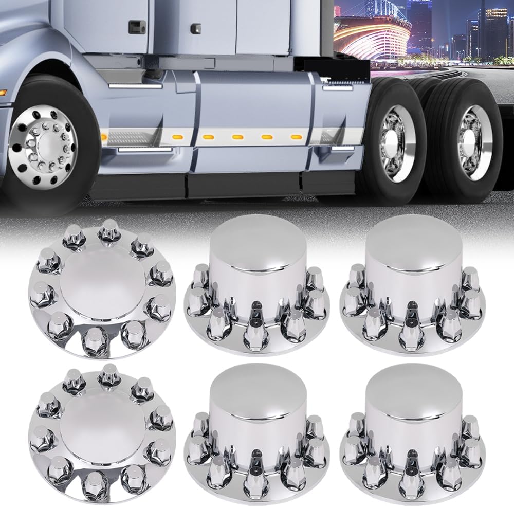 DOTCOM Wheel Hub Cover Kit Front & Rear Axle Cover 33mm Lug, Fit Semi Truck with 20', 22.5' and 24.5' hub piloted Wheels,11.25' Bolt Circle Wheels Silver