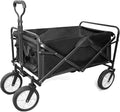Collapsible Wagon Garden Cart,Folding Garden Carts,Beach Wagon Grocery Wagon All-Terrain Wagon Sports Beach Wagon Cart Rubber Wheel Universal Wheel Camping Cart with Folding Panels,(b) black