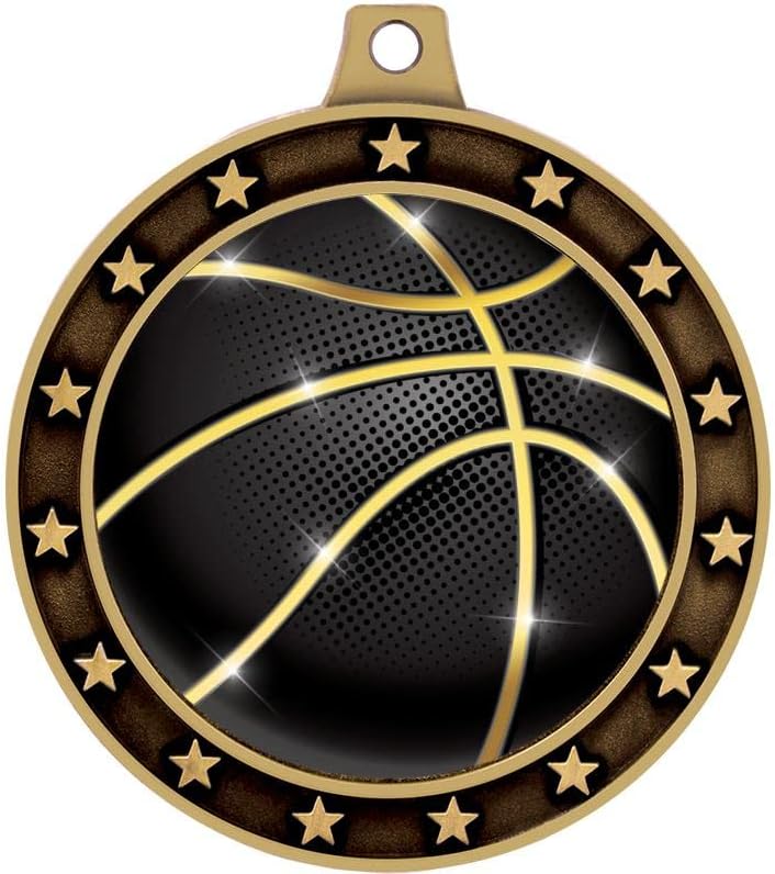 Crown Awards Basketball Shadow Medal Award, 2.75' Universe Star Gold Trophy Medal