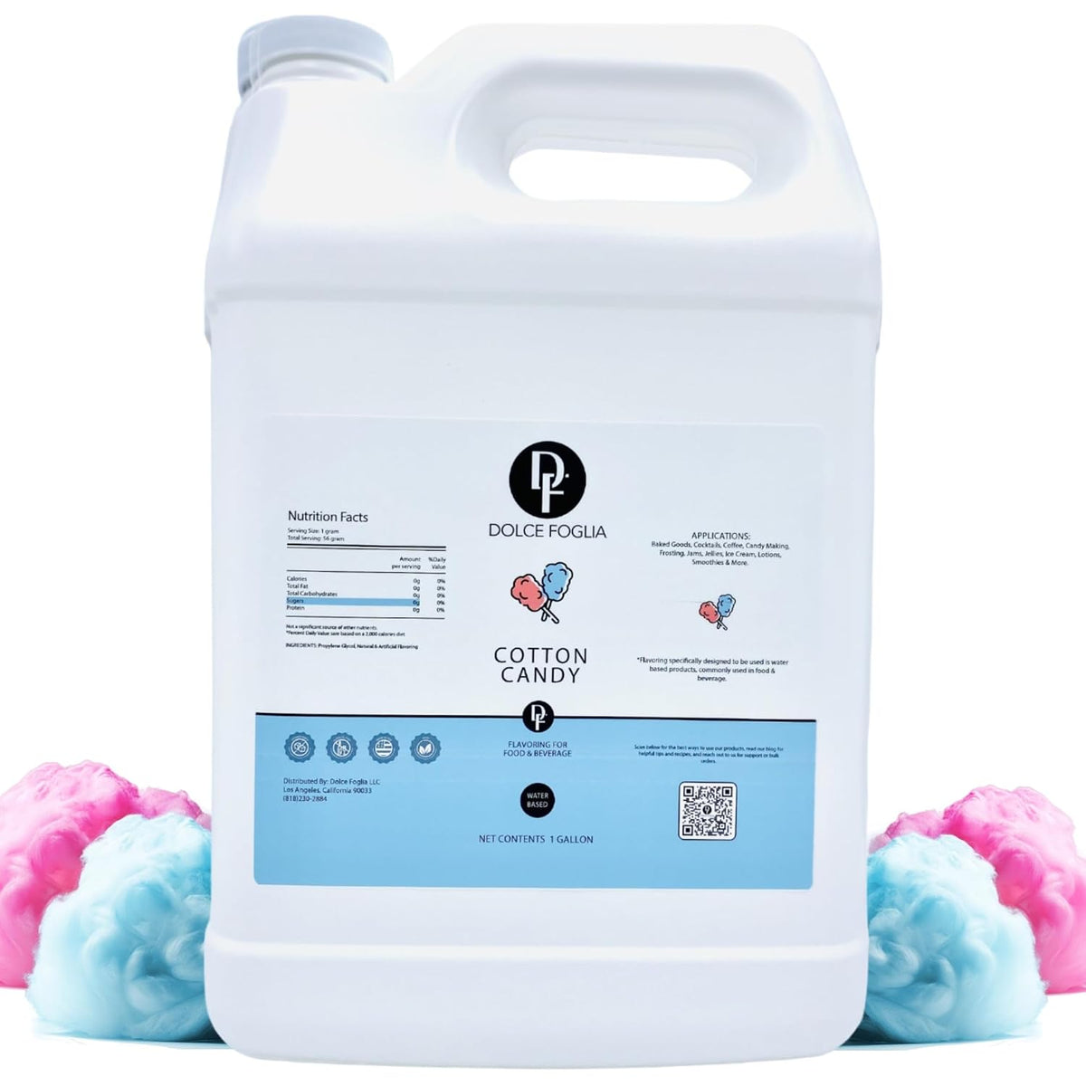 Dolce Foglia Cotton Candy Flavoring – 1 Gallon – Multipurpose Flavoring for Baked Goods, Beverages & Desserts – Intense Aroma with Low Use Rate | 0.25-0.45% (Cotton Candy, 1 Gallon)